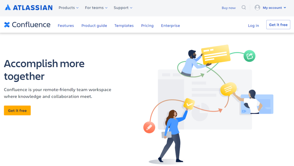 Elegantný obrázok domovskej obrazovky softvéru Confluence