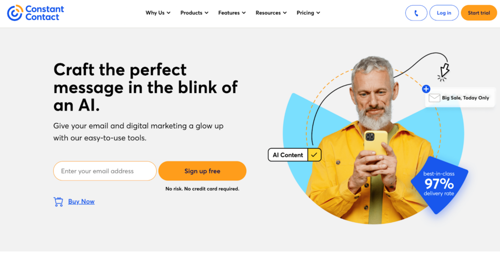 Domovská stránka Constant Contact, softvér pre e-mailový marketing a správu