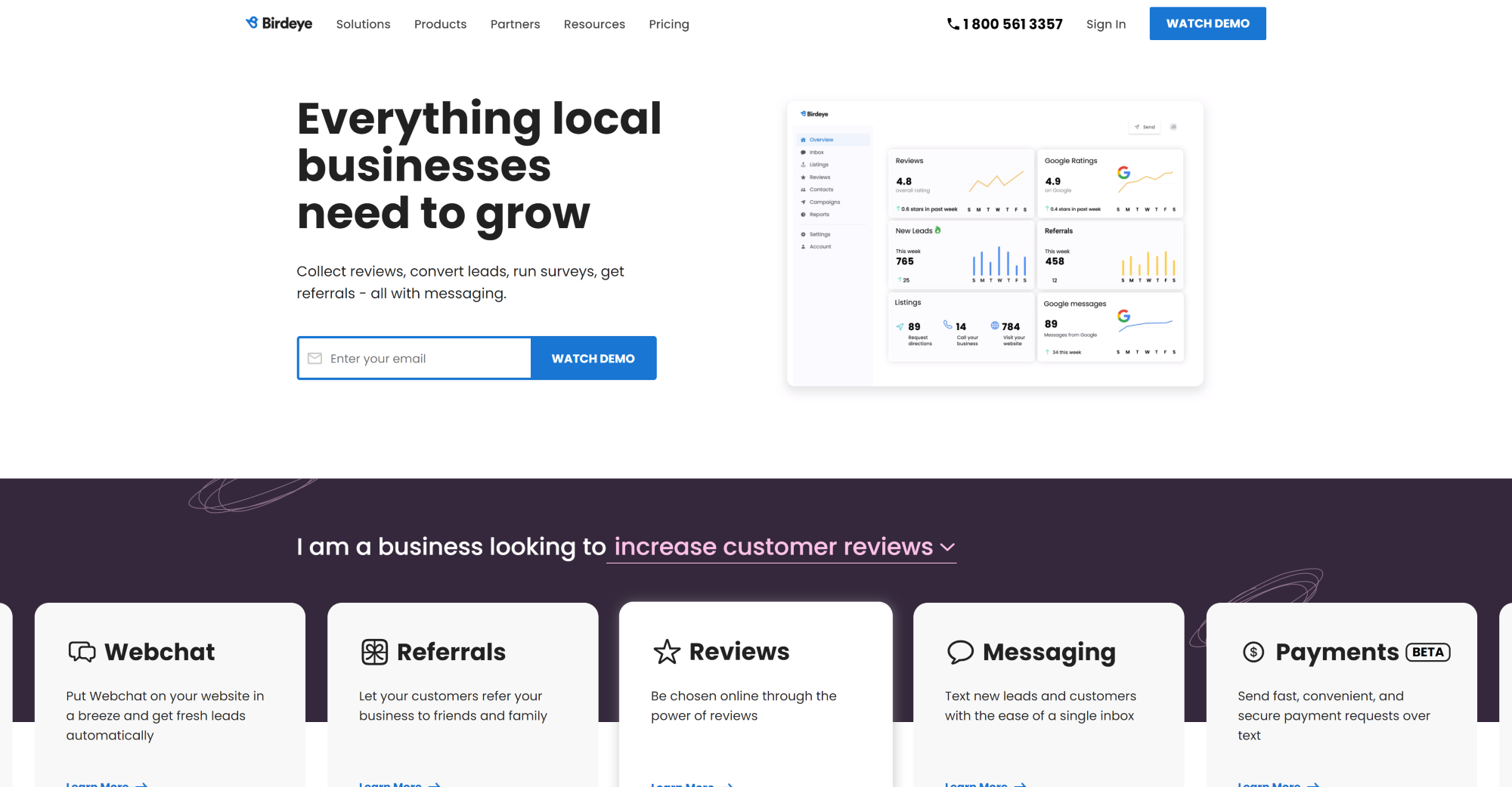 Hlavná stránka softvéru Birdeye Live Chat