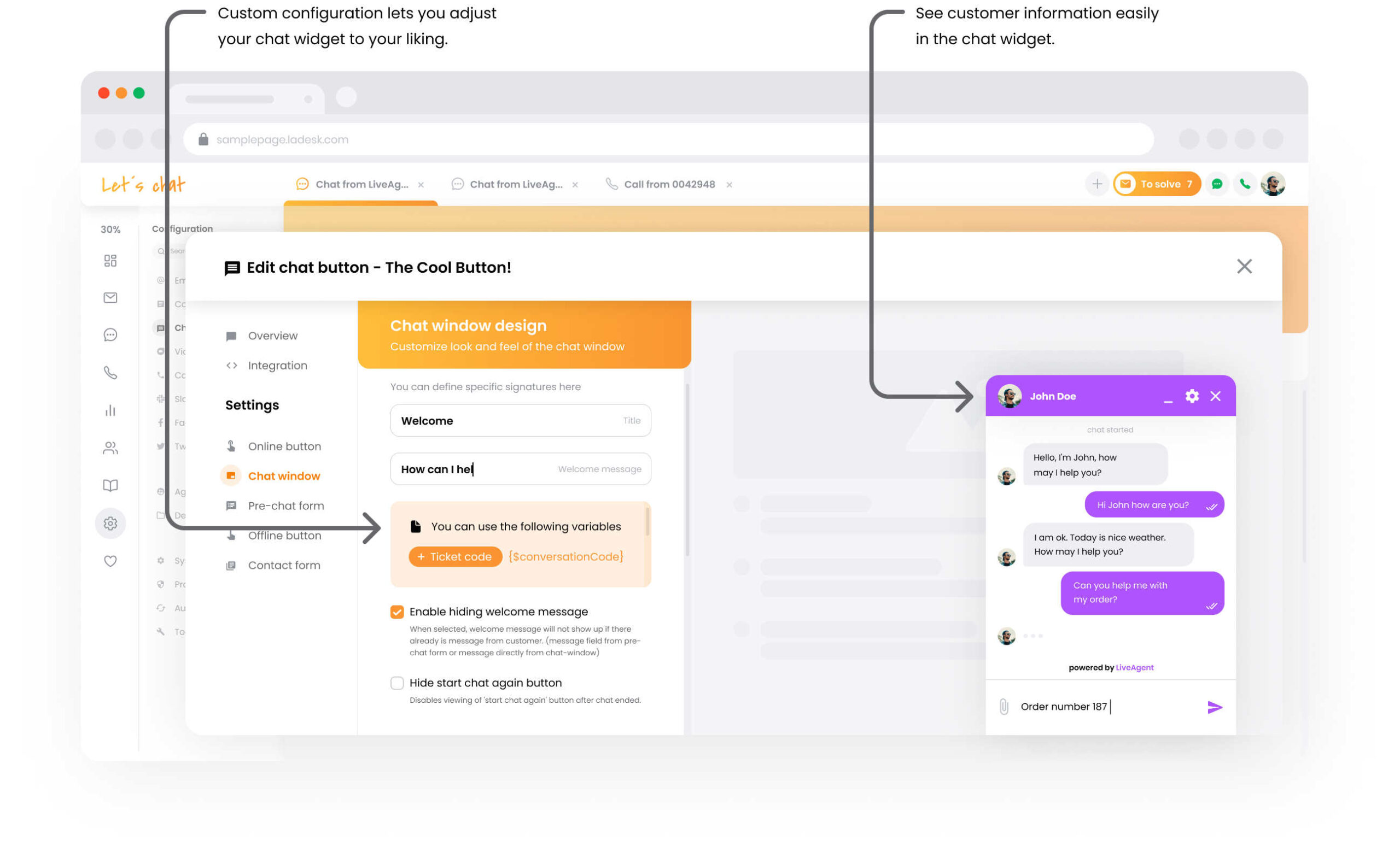 Okno živého chatu LiveAgenta