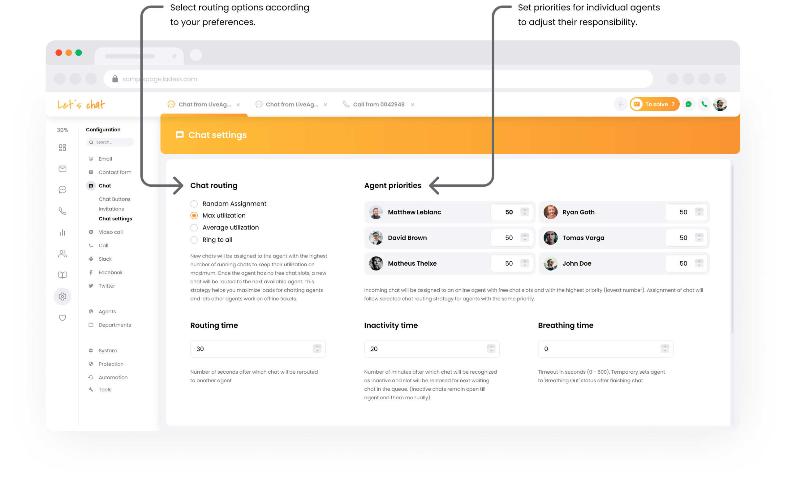 Nastavenia softvéru live chatu LiveAgenta
