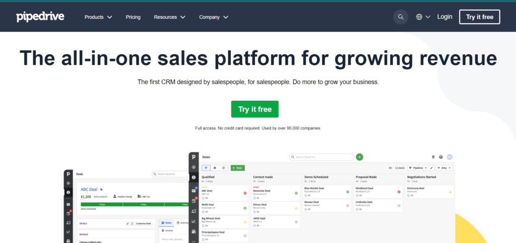 Pipedrive domovská stránka