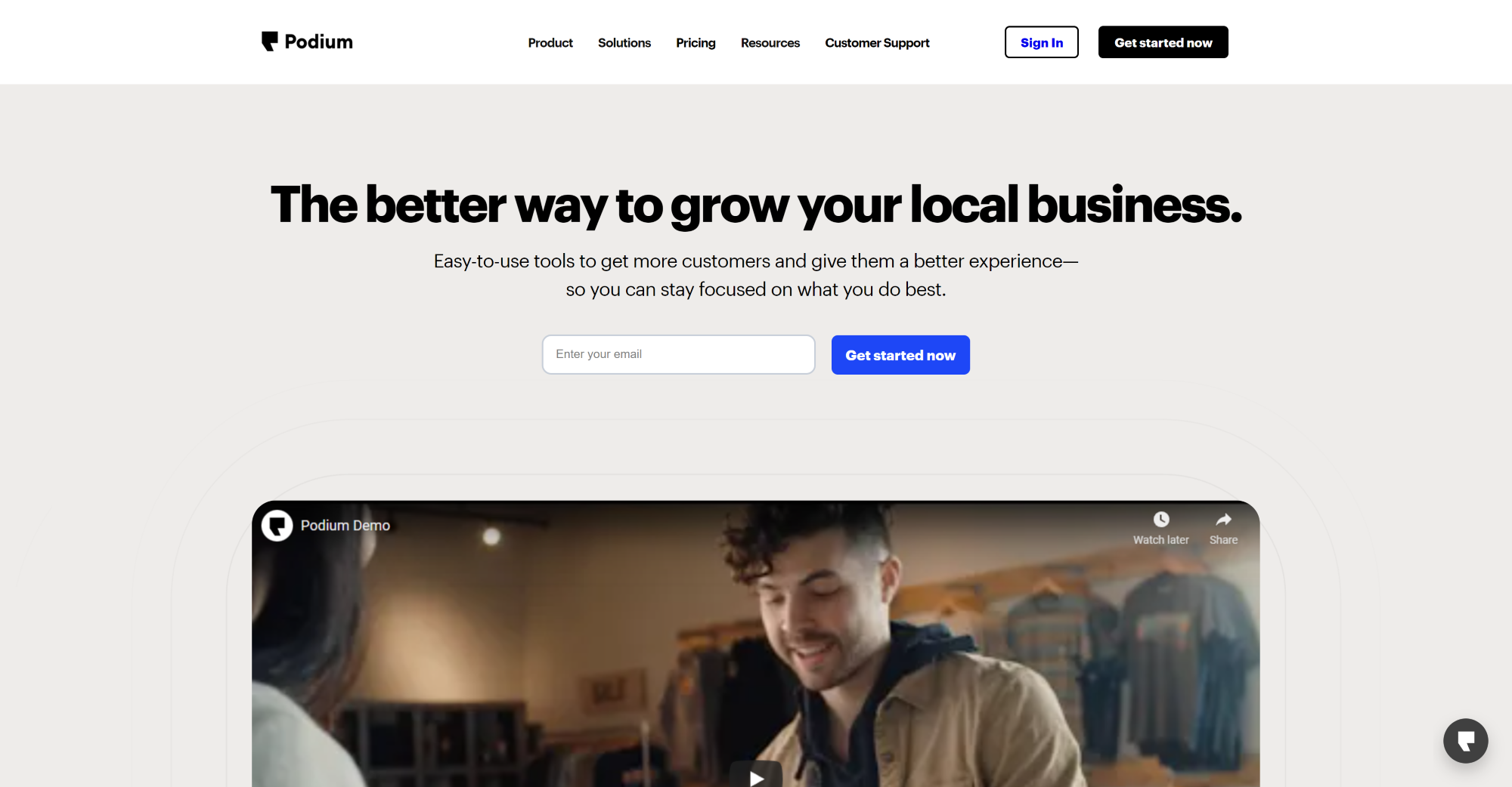 Domovská stránka softvéru Podium Live Chat