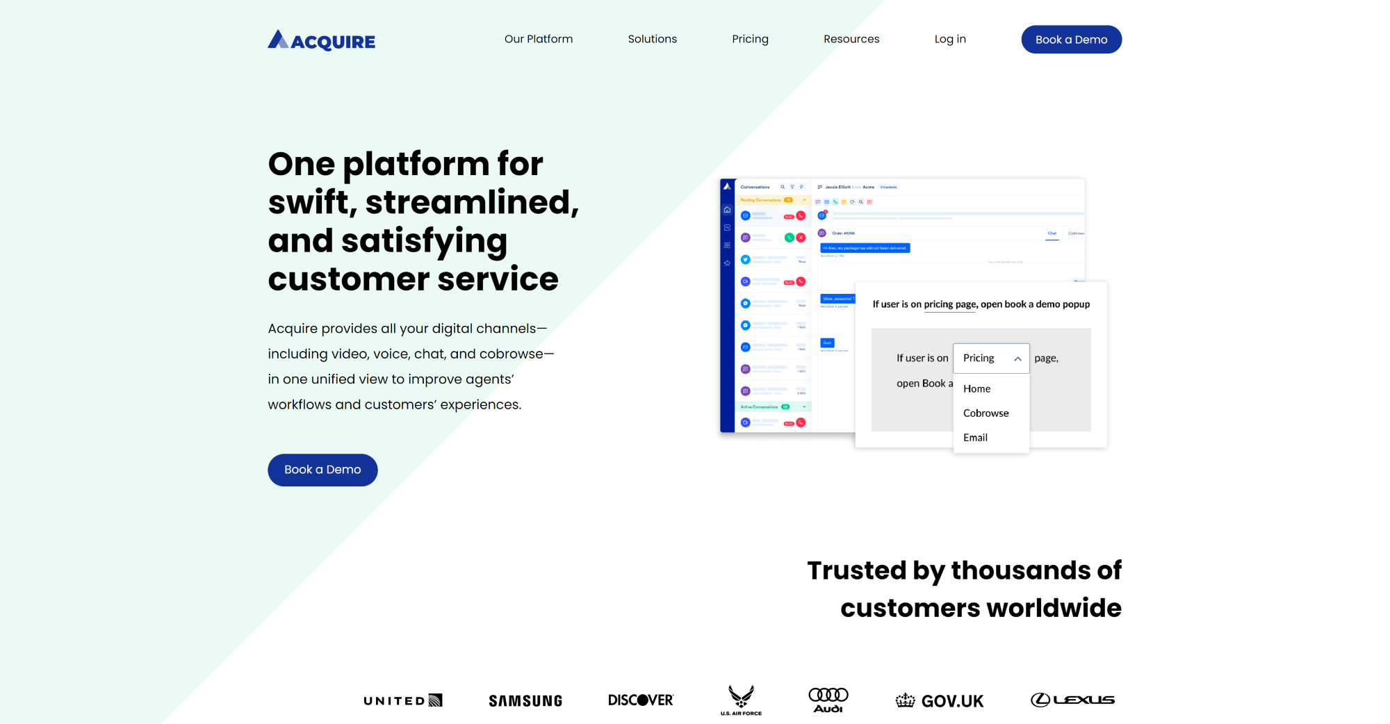 Úvodná stránka softvéru Acquire Live Chat