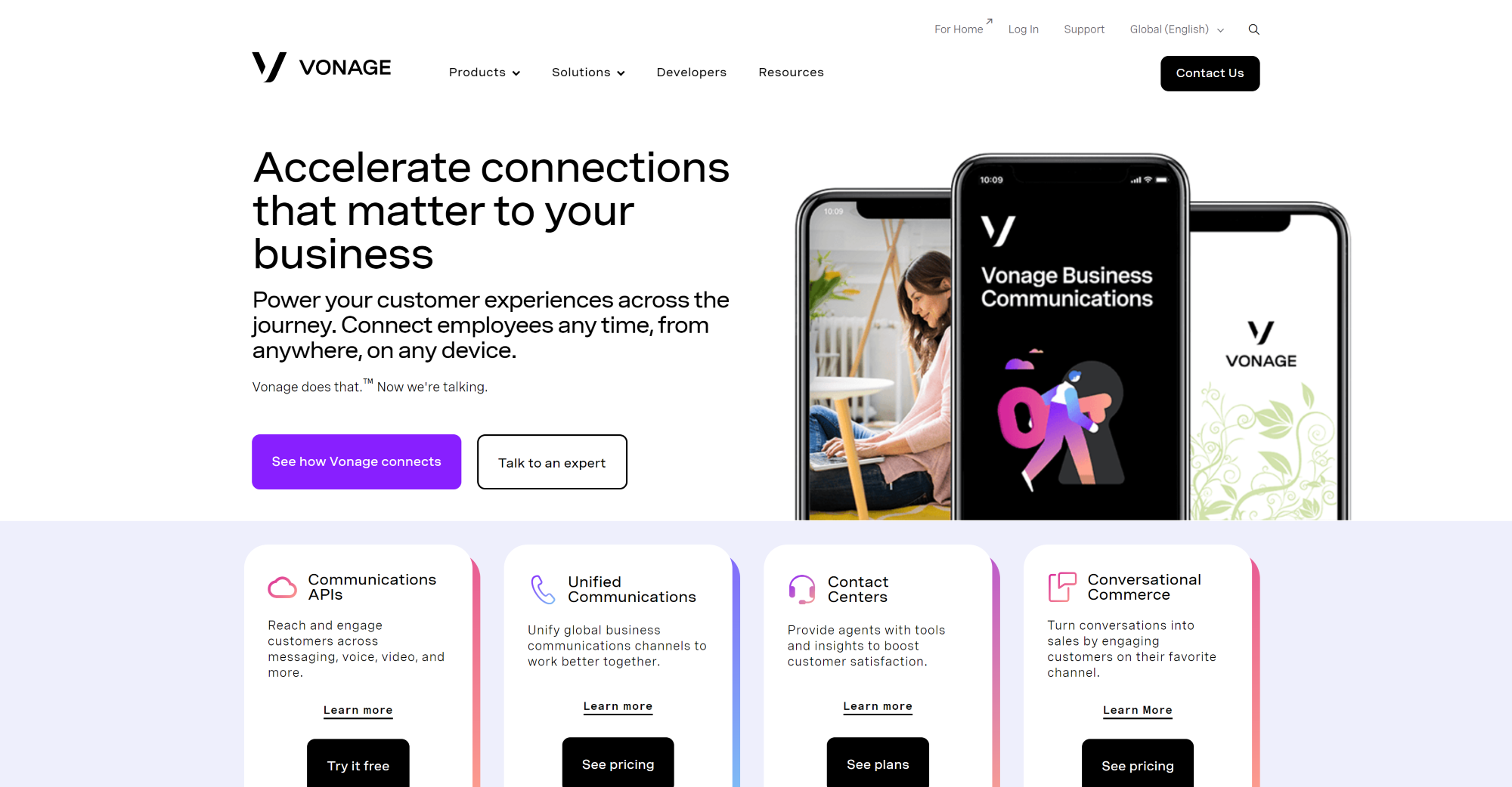 Vonage Call Center software homepage