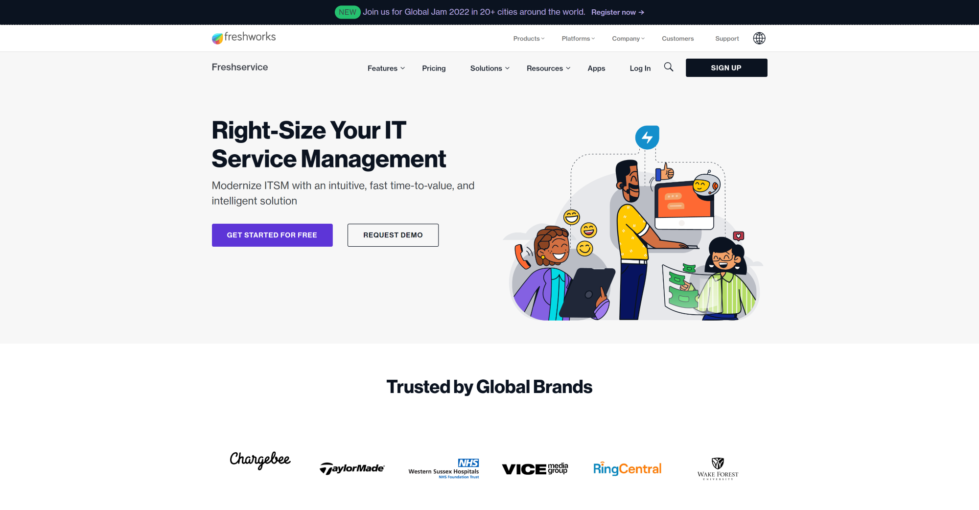 Úvodná stránka softvéru helpdesk Freshservice