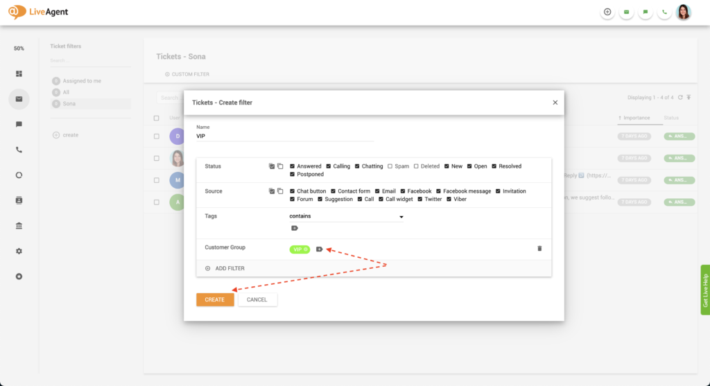 LiveAgent Pridať VIP filter tiketu