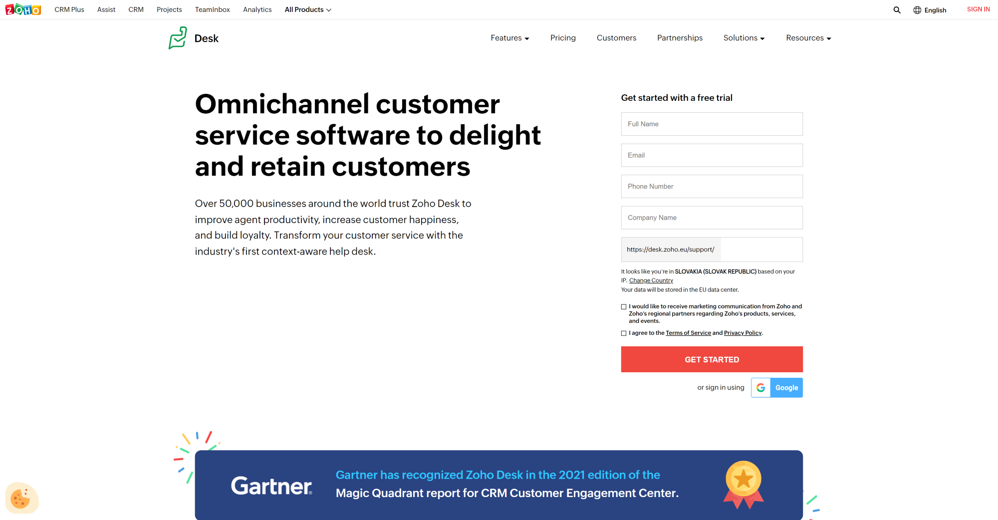 Úvodná stránka softvéru Zoho Desk Live Chat